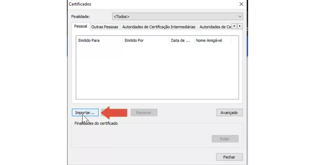 Gerenciar Certificados > Importar
